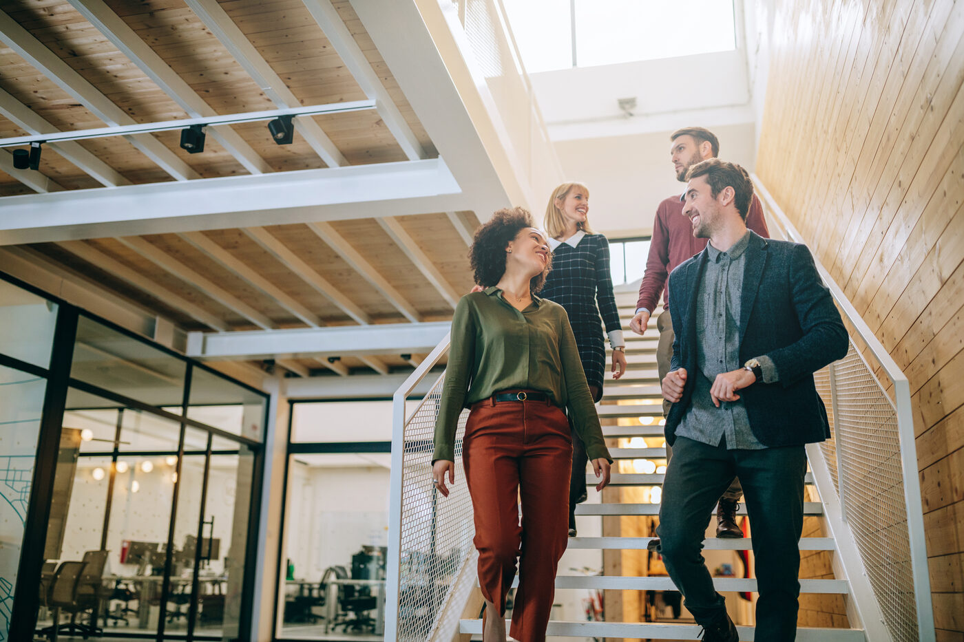 A team talking together in an office